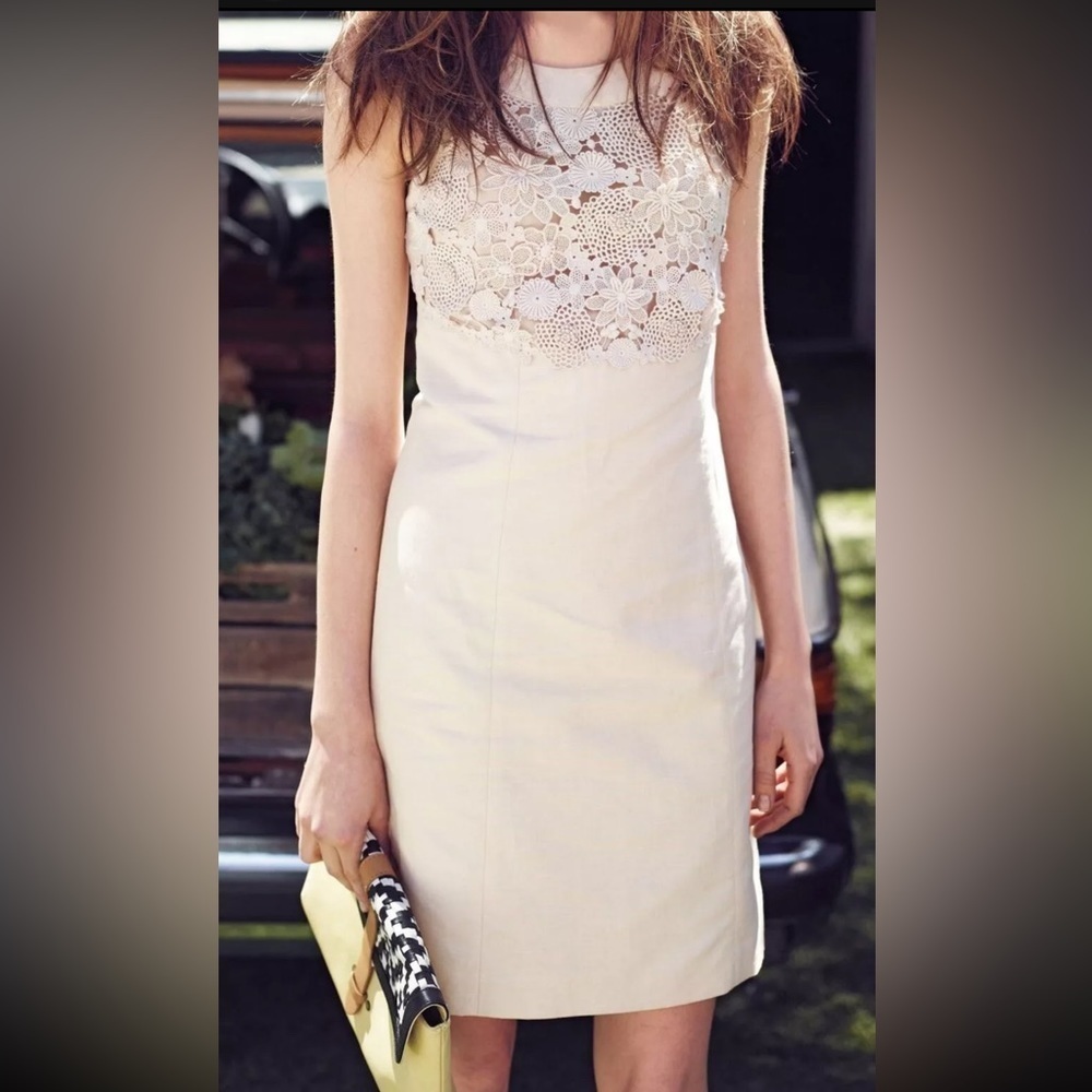 Anthropologie Postmark Cream Oleander Linen Blend Dress Size 4